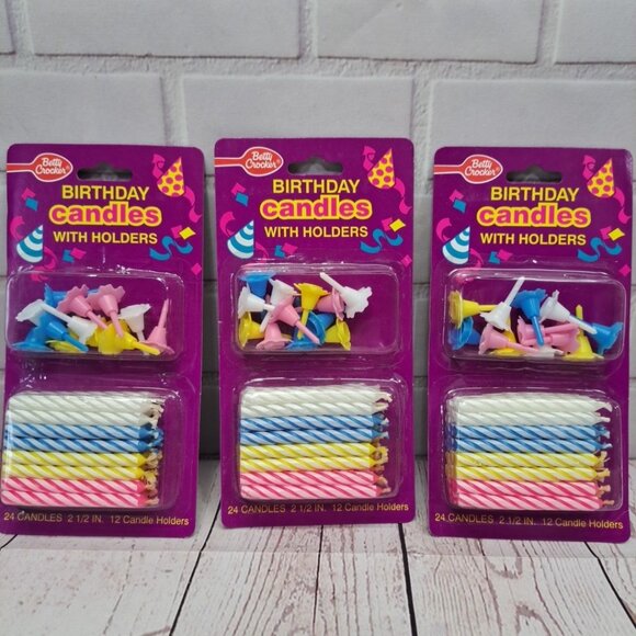 Betty Crocker Other - VTG Betty Crocker Birthday Candles With Holders 2.5" Striped Candles Pink Yellow